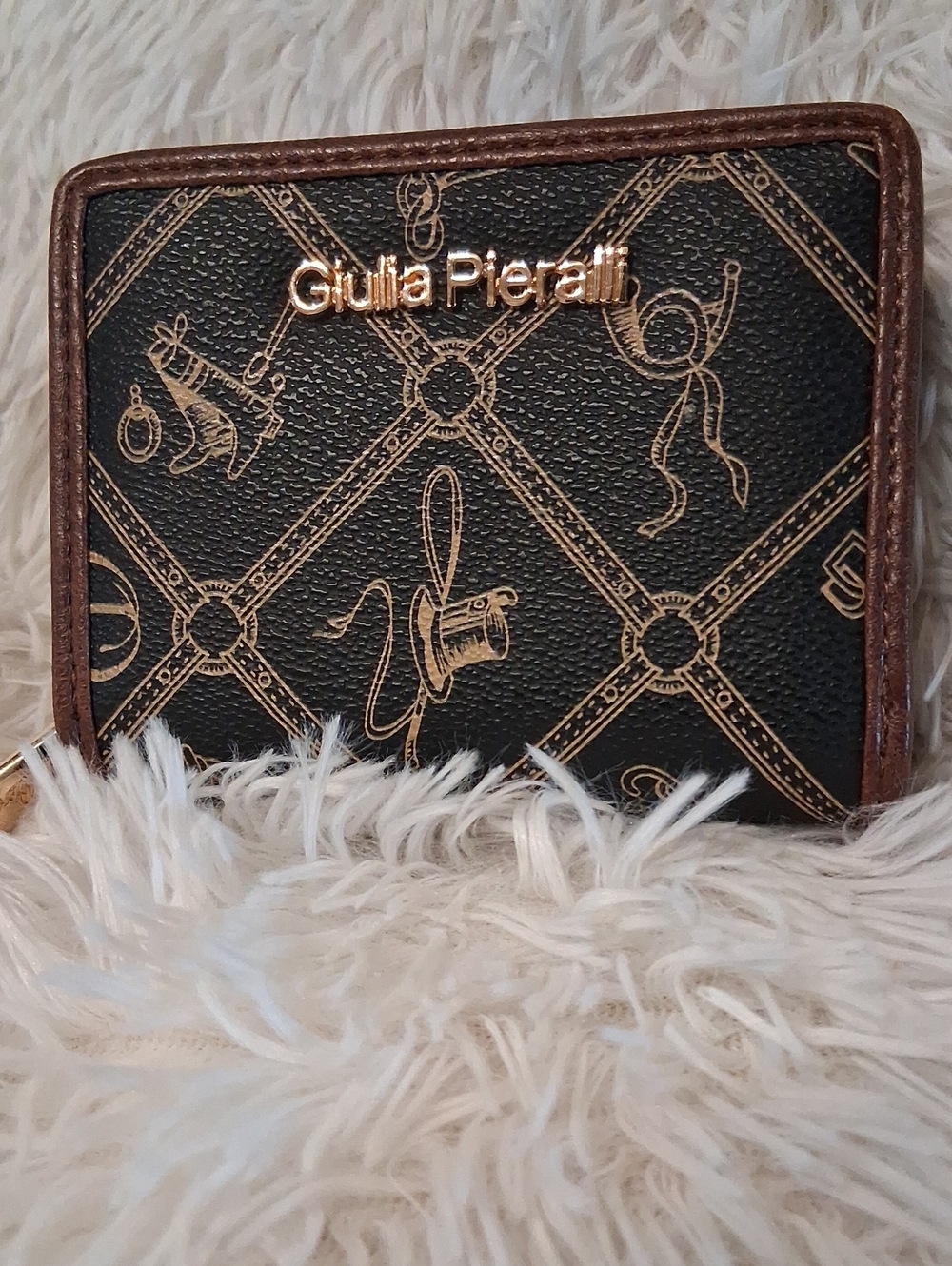 Giulia Pieralli  NWOT Brown Coated Canvas Wallet with Gold Logo